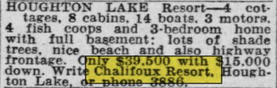 Chalifoux Resort Motel - Mar 1952 Ad